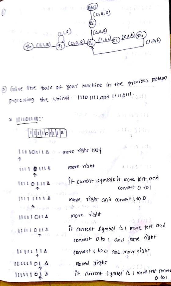 CI,o,t) 8) Give the tue Your Machine n the n« evious problin) it (ur symbals is nove lett and nove righ and oneto o Move γ1