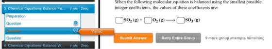 When the following molecular equation is balanced using the smallest possible integer coefficients, the values of these coeff