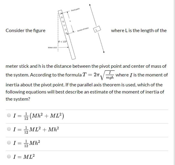 Pivot point Consider the figure Center of mass where L is the length of the e<15 Meter stick I meter stick and h is the dista