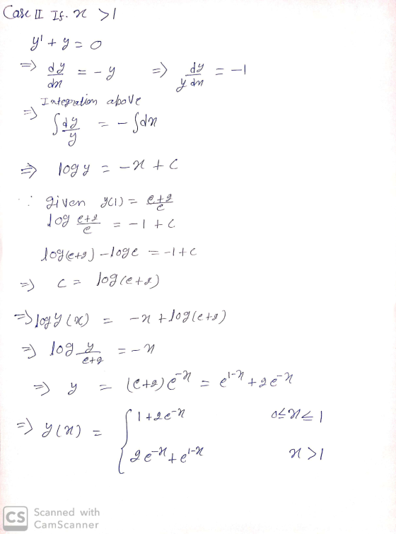 Case II If. n l => dy -) dy = -1 yt y=0 -y dan Integration above Sag y up h ups logy こ -Htc YCIU et q e given dog eta -1 tc