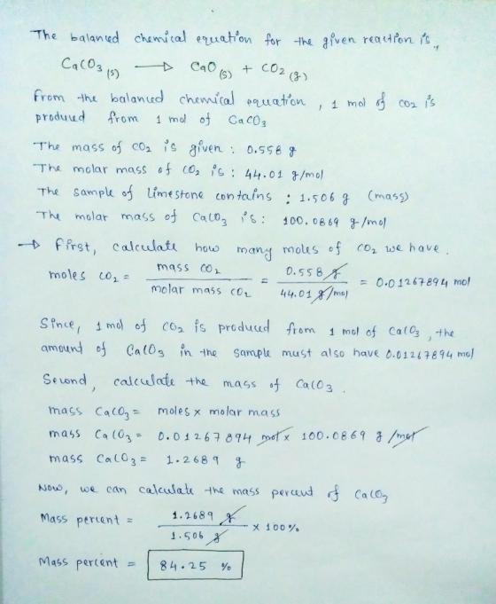 The balanced chemical equation for the given reaction is, CaCO3 (3) CaO (6) + CO2(g) from the balanced chemical equation , 1