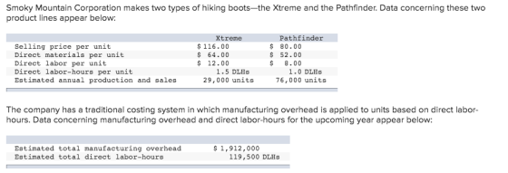 Smoky Mountain Corporation makes two types of hiking boots-the Xtreme and the Pathfinder. Data concerning these two product l
