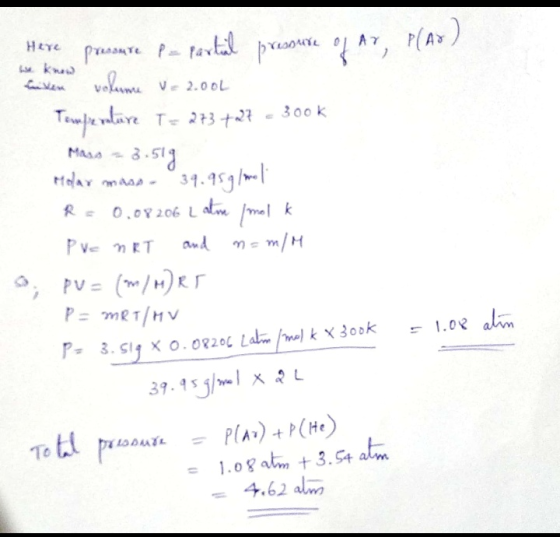 (A favtl PTE vel V2.0 oL kn Tmfeave T 23 2 300k Masa 3-513 HedaY maas39.95g/-|| R 0.072 06 L k P ve nRT and PV=(m/4)RF P= meT