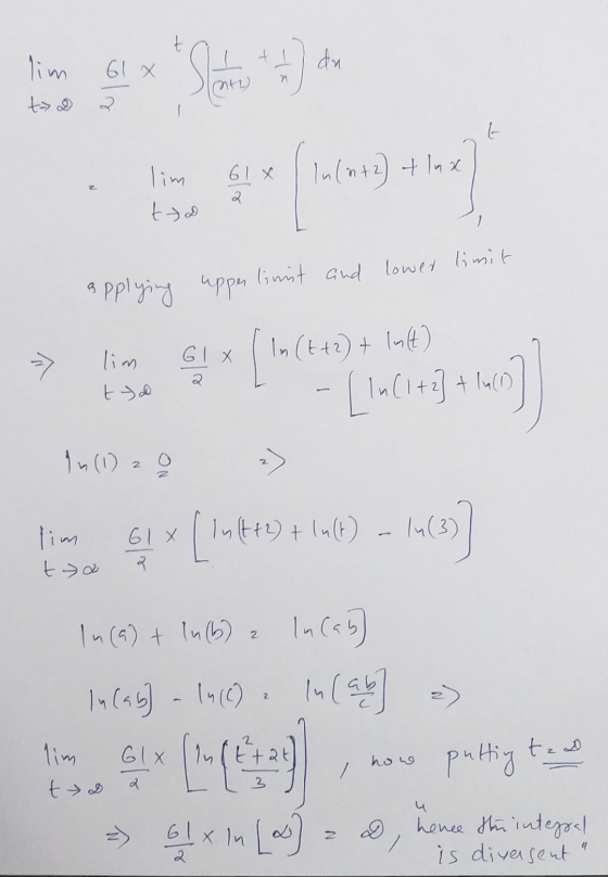 lim 61 x du Sante n Intl t>D L lim toa 61 x In (n+ 2) + lux ( 1 (1) 400 2. applying upper limit and lower limit GIX lim >> In