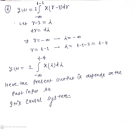 t-1 ② YH = 25 x 18-30 dr . Let 2-3=d dr= dd - YE- tz-00 = t-1-3 = t-4 ہ rat- 7-4 y (+= 2s x(Add Here the present output is de