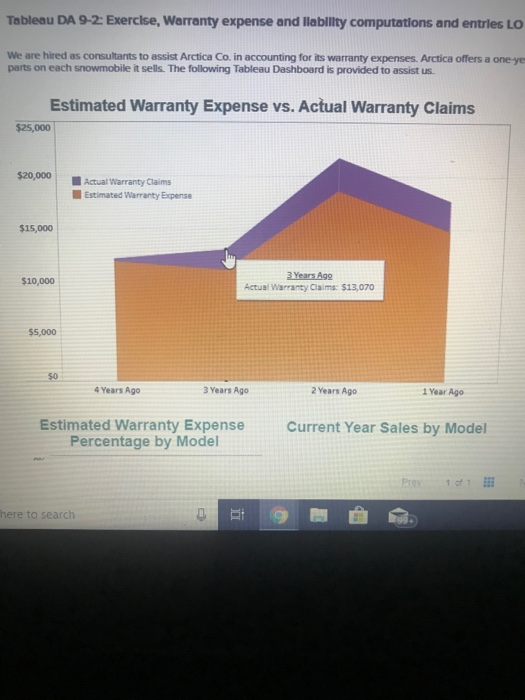 Tableau DA 9-2: Exercise, Warranty expense and liability computations and entries LO We are hired as consultants to assist Ar