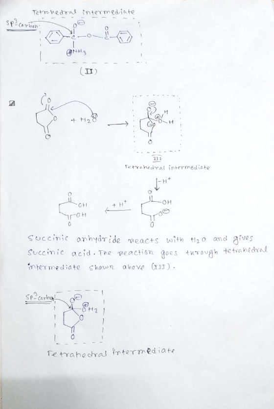Tetrahedral intermediate sp?can ben II) at H28 111 Tetrahedral intermediate T-HT ال OH OH Toh DOO Succinic anhydride neacts w
