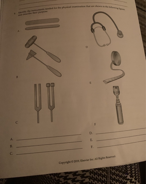 are shown in the following frases tify the instruments needed for the physical examination that are and describe their purpos