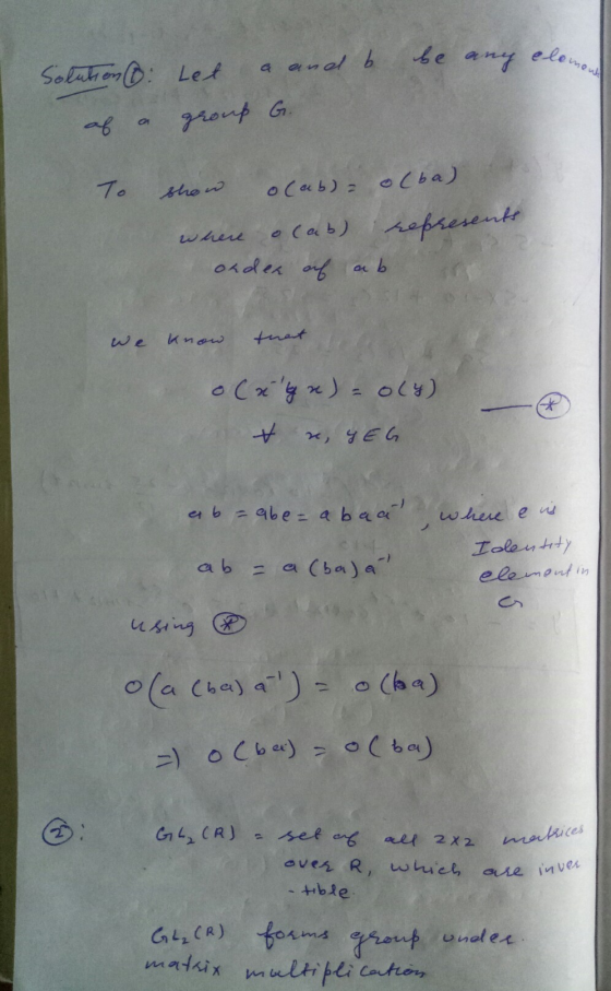 element Solution : be any eleme Let a and b group G. of a To show ocab) = olbal repe where o cab) onden auf ab we know that o