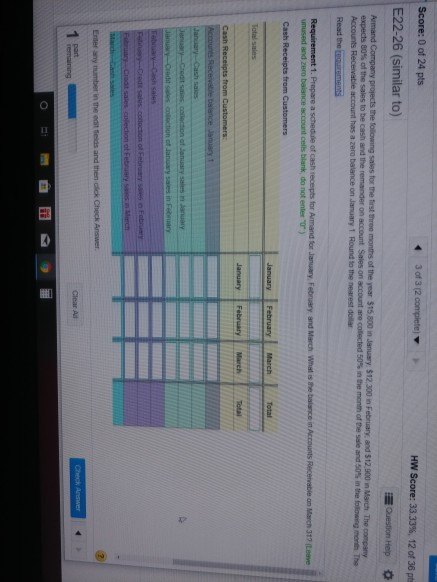 3 of 3 (2 complete Score: 0 of 24 pts E22-26 (similar to) HW Score: 33.33%, 12 of 36 pt Question Help Armand Company projects