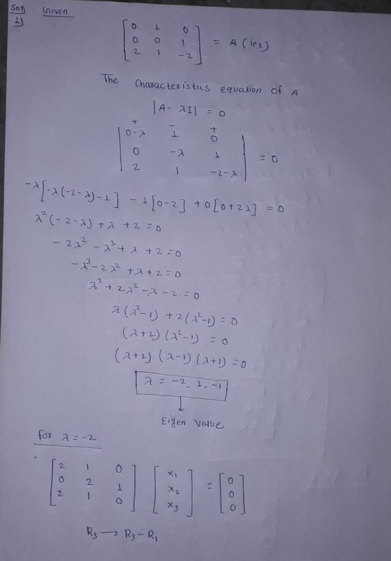 So Given 1 6 0 = A (let) -2 The Characteristics equation of A | A-211 = 0 + 0-2 I + 0 O -2 1 2 -2-7 --|-26-2-2)-1] - 1[0-2] +