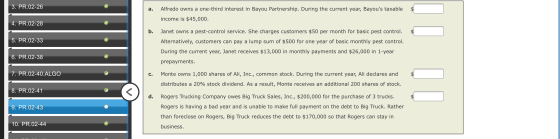 3. PR.02-26 a. $ Alfredo owns a one-third interest in Bayou Partnership. During the current year, Bayous taxable income is $