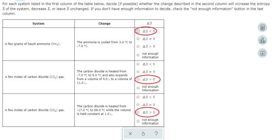 For each system listed in the first column of the table below, decide (if possible) whether the change described in the secon