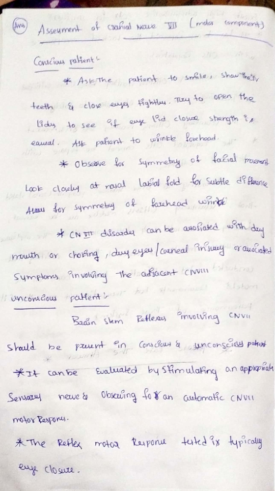 An Asseument of cranial wave D [midos cursponenty Conscious patient * Ask the patient to sefile, show the teeth & close eyes