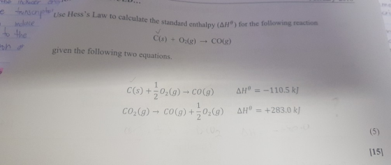 Ho ilacer e trunschpl Use Hesss Law to calculate the standard enthalpy (AHº) for the foll standard enthalpy (AH) for the fol