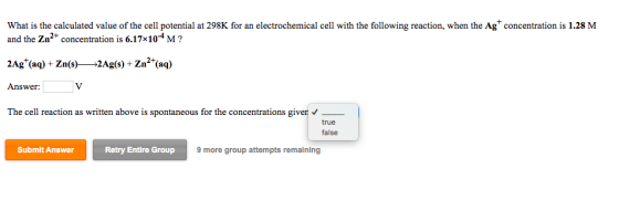 What is the calculated value of the cell potential at 298K for an electrochemical cell with the following reaction, when the