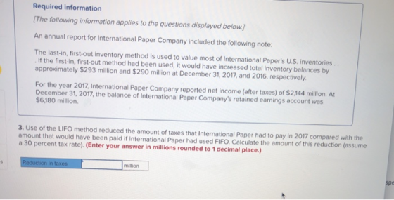 Required information The following information applies to the questions displayed below.) An annual report for International