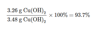 3.26 g Cu(OH)2 100%=93.7% 3.48 g Cu(OH)2