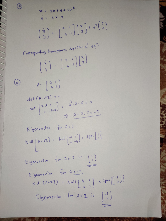 x= 22+ y + 3 et y = 40-4 FECTANT (3)=(:-] [5]+ (3) Corresponding homogenous system of eq. ():-)[3] © A. [243] det (A-22) = 0.