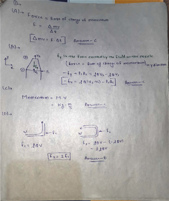(Al 7 for Force = Rate of change of a - Rate of change of momentum f = Amy At Amy=F.At Answer-C to Pi P fy to the force enest