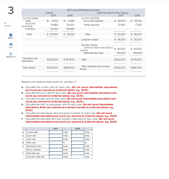 Assets 2017 2017 2018 $ Current assets Cash Accounts receivable Inventory 4,000 14.880 61.920 points 2017 and 2018 Balance Sh