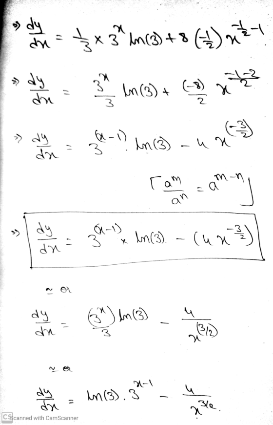 dy 해m48실) V dy du m(3) + 이 3. 일 dy 기 3 ln (3) da uU mn ram a ) an -) -3 dy dn In(3). u | 12 dy dn 6) In (3) { (F) 6 기 어 m(3).