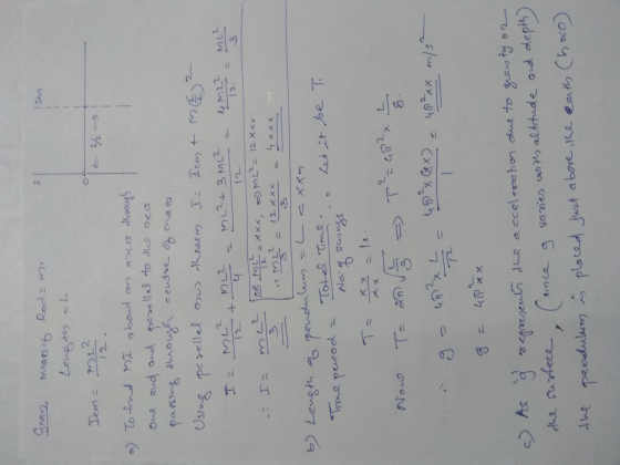 I Grey mass of Rod = m. 12 , Lengths - L Im = 772² E / a) To find I about an asers through one end and parallel to the axis p