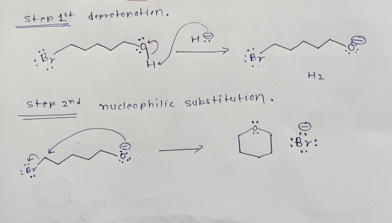 Step 1st deprotonation. 2 step and nucleophilic substitution.