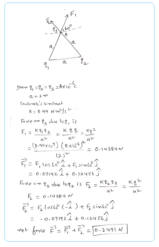 0 2KR 0 q, a given q = %= %=8x10c a-2m Coulombs constant k=8.99 Nm) Force on az due toq, is Fi=Kq93 - Kqq - Kq2 S az az az