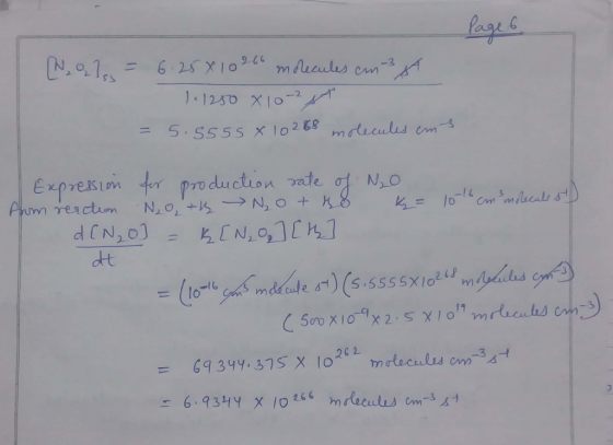 Loge& No.1s 6.25 X10 266 mducules cm -3 11250 X10 5.5555 X l0268 11 mecules em Expresiom for pro duction ate of N,o Phum reac