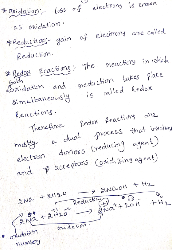 * oxidation :- loss of electrons is known as onidation Both *Reduction - gain of electrons are called Reduction. * Redon Rea