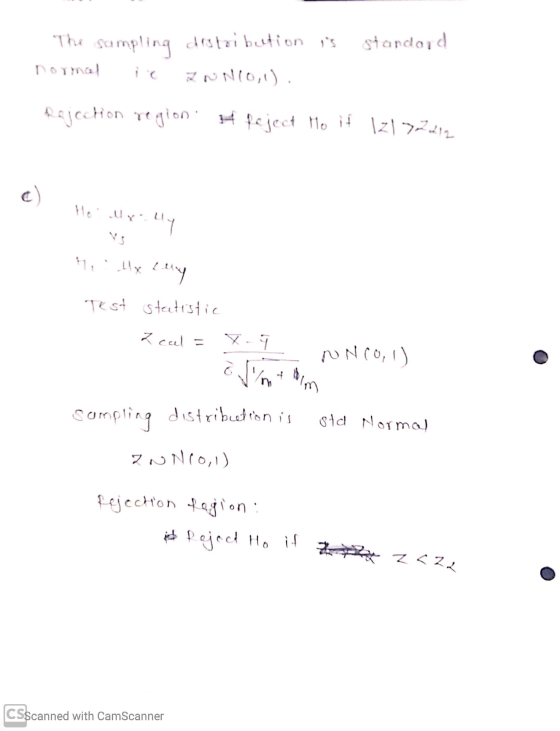 The sampling distribution is standaid normal ZwN10,1). Rejection region i feject Ho if Iz172212 c) Ux lly Me: H x Lly Test