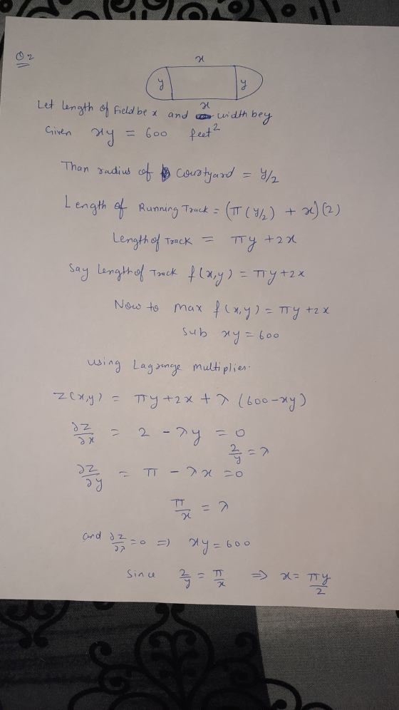 © , 9 y Let length of field be x and too width bey Giren ny 2. - Goo feet? Than sudius of coursty and = / Я +27 Length of Run