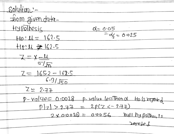 Solution -- from given date- Hy Polbesis d=0:05 de = 0,025 Ho! = 162.5 Hr. u 162.5 7-x-u om Z= 1652 162.5 6.9/150 Za 2.77 P-v
