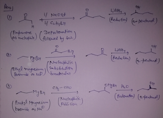 Ansiy Lally, (Reduction) (2-pentanol) il Navet 7 Til Cats Br (Propanone r Deprotonation, las nucleophile) (followed by SN 2)