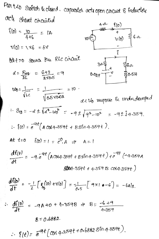 For tho Switch & closed, capacitor acte open circuit & inductors acts showet circuited 40 llo) ilo) = 6 = 14 *+ LOVE vos {62