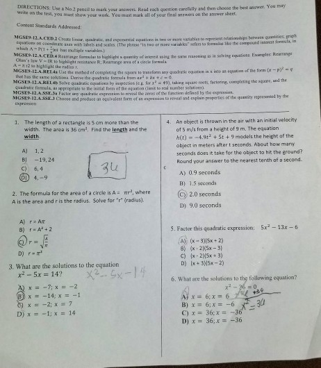 DIRECTİONS Use a No 2 encil to mark your answers. Read each ques on carefully and then choose the bed uswer. You Write on the