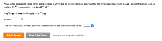What is the calculated value of the cell potential at 298K for an electrochemical cell with the following reaction, when the