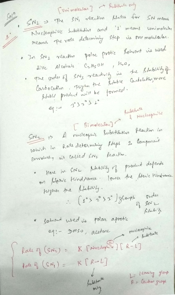 • [unimolenlar ] Substrate only SNI s The SNi reaution Blates for SN means Nucleophilic substitution and I meoms unimoleuter