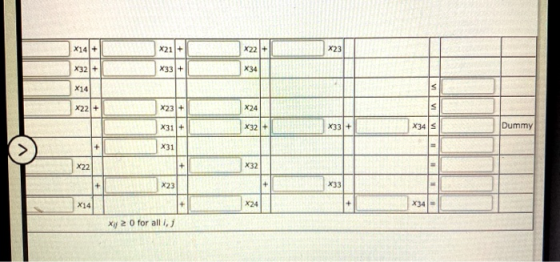 X141+ X21+ X22+ X23 X32 + X33 + X34 X14 VI X221+ X23+ X24 VI X31 + X321+ X331+ X345 Dummy II > X31 X22 + X32 II X23 X33 X141