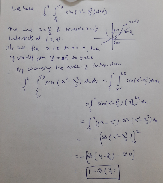 we have vy So sin(x - 2) andy nasy 424 fas 2 the line = 7 & Parabola na Sy intersects at (2,4). of we fin x=0 to na 2, then y