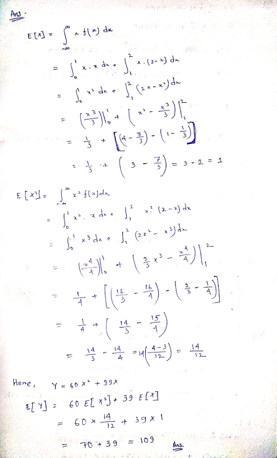 Ans I xf s dx Er] = E [1] = $ - $) de - Sxou de $ 2.12-9) du Est dat $ (24 = x2) de + (*-) T EŞ + [14- )-(-3). $* ( 3 - 3) =