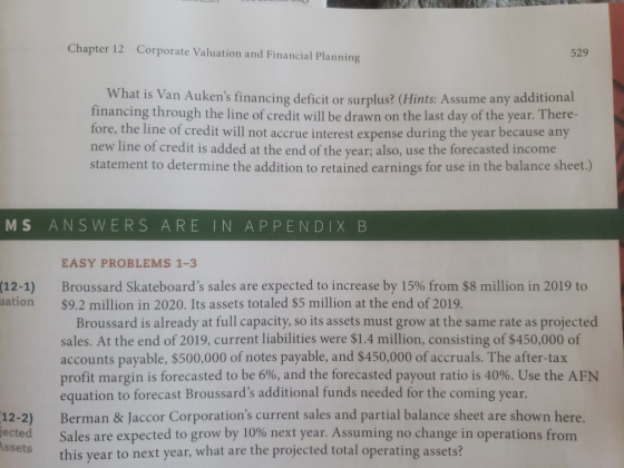 SAN Chapter 12 Corporate Valuation and Financial Planning 529 van Aukens financing deficit or surplus? (Hints: Assume any ad
