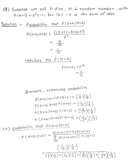 Suppose e rol, N dice, N-υγα ndom number, oith ltion - Probability thtP CS 4IN-2) 36 12- Calcalate the PCN-2) PCN-2-2-2 1 Similarly remaining probability PCNz2/S:4) <a〉 probability that 134