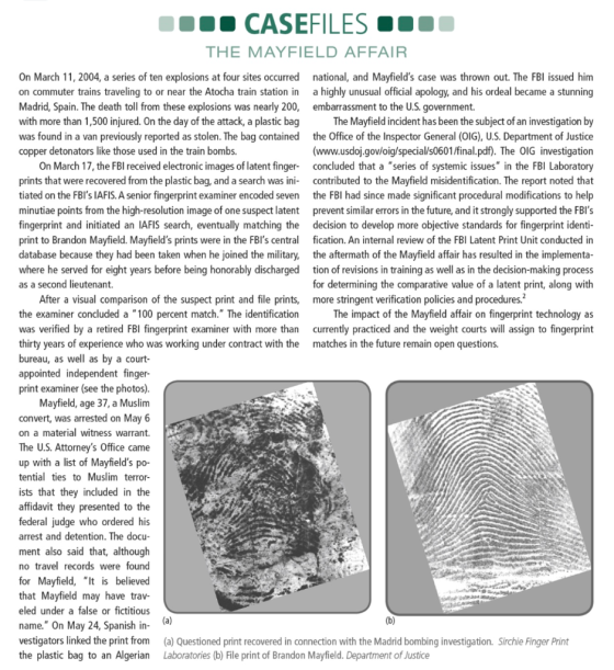 CASEFILES0- THE MAYFIELD AFFAIR On March 11, 2004, a series of ten explosions at four sites occurred national, and Mayfields