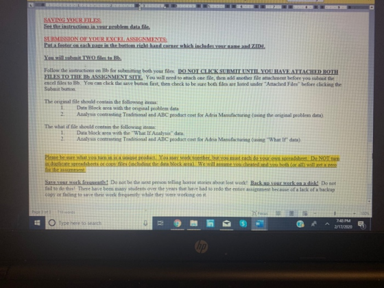 SAVING YOUR FILES: See the instructions in your problem data file SUBMISSION OF YOUR EXCEL ASSIGNMENTS: Put a fogter on each