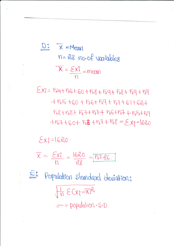 D: X = Mean N=R8 no- of variables * - Exi = mean Exi=24+ 56+60+58+59+ 58+59 +59 +55+60 + 56+59 +51 +61 +62t h8+18+ h1+ ht+ +6