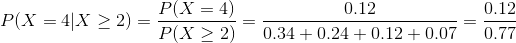 0.12 0.12 P(X = 4) P(X > 2) 0.340.240.120.07 0.77