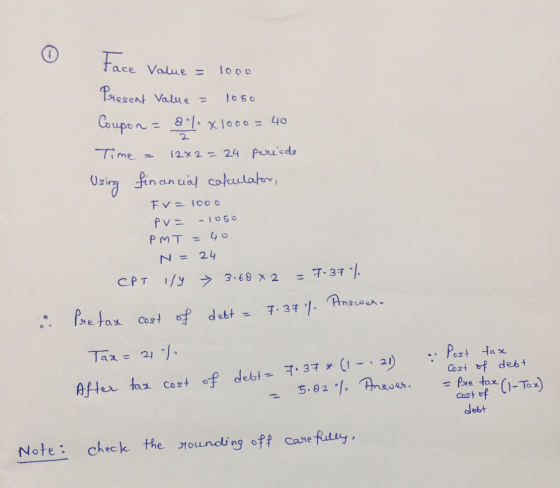 face Value = 1000 Present Value = 1050 Coupon = 840 x1000 = 40 Time = 12x2= 24 periods Using financial calculator, FV = 1000