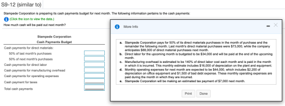 S9-12 (similar to) Stampede Corporation is preparing its cash payments budget for next month. The following information perta